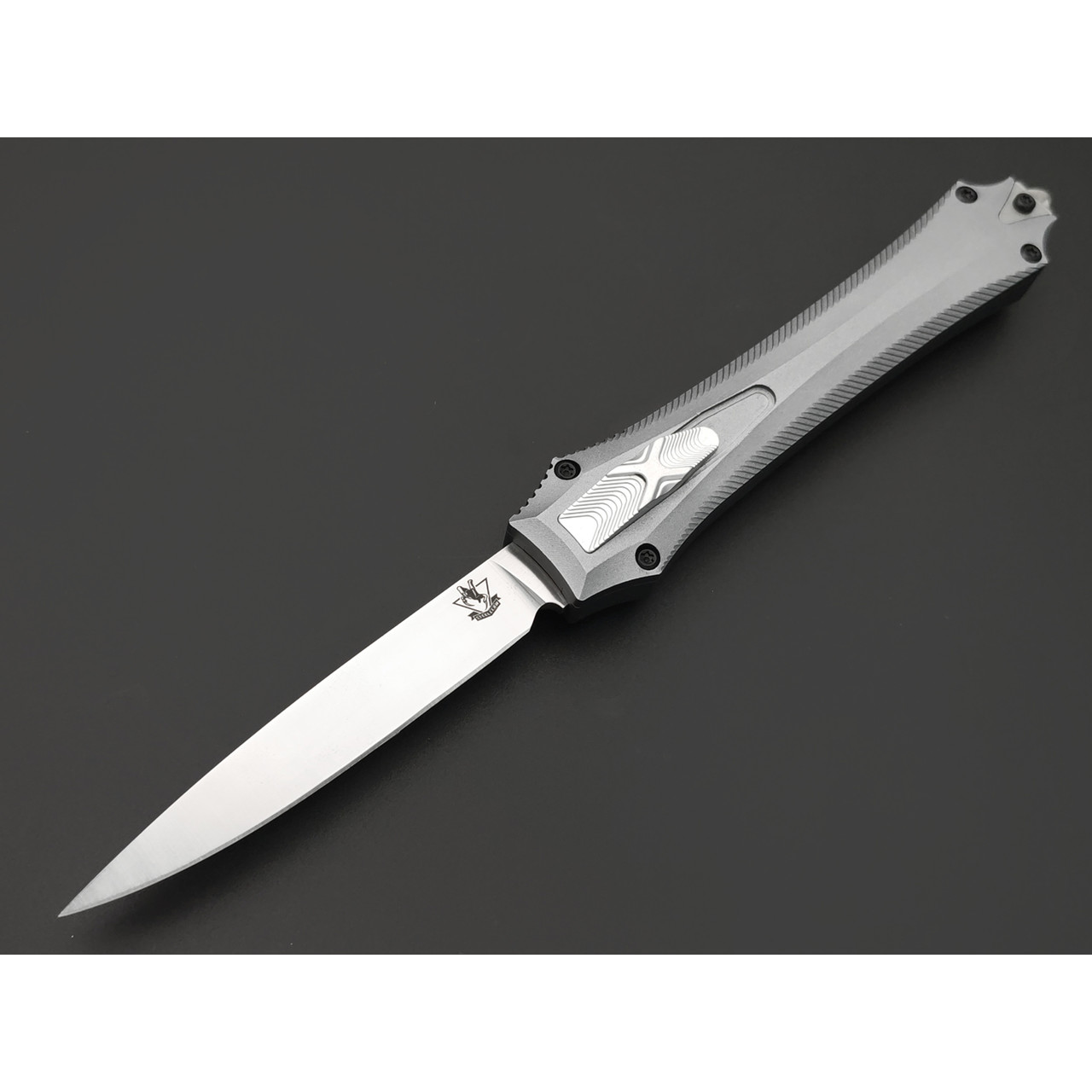Steelclaw фронтальный нож Бретёр-01 сталь D2 satin, рукоять Aluminum grey