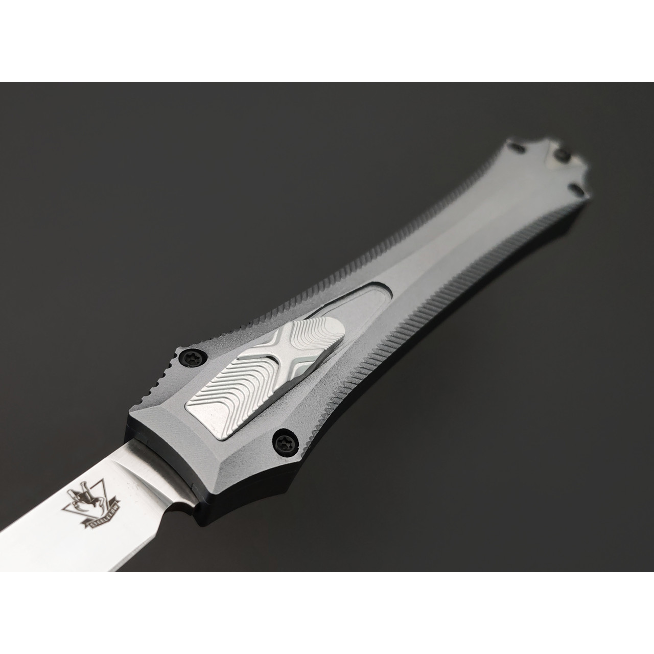 Steelclaw фронтальный нож Бретёр-01 сталь D2 satin, рукоять Aluminum grey