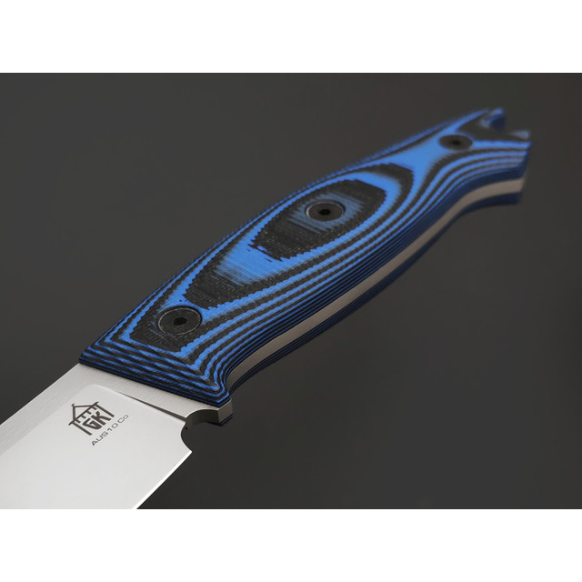 Град Горький нож Охотник сталь Aus-10Co bead blast, рукоять G10 black & blue