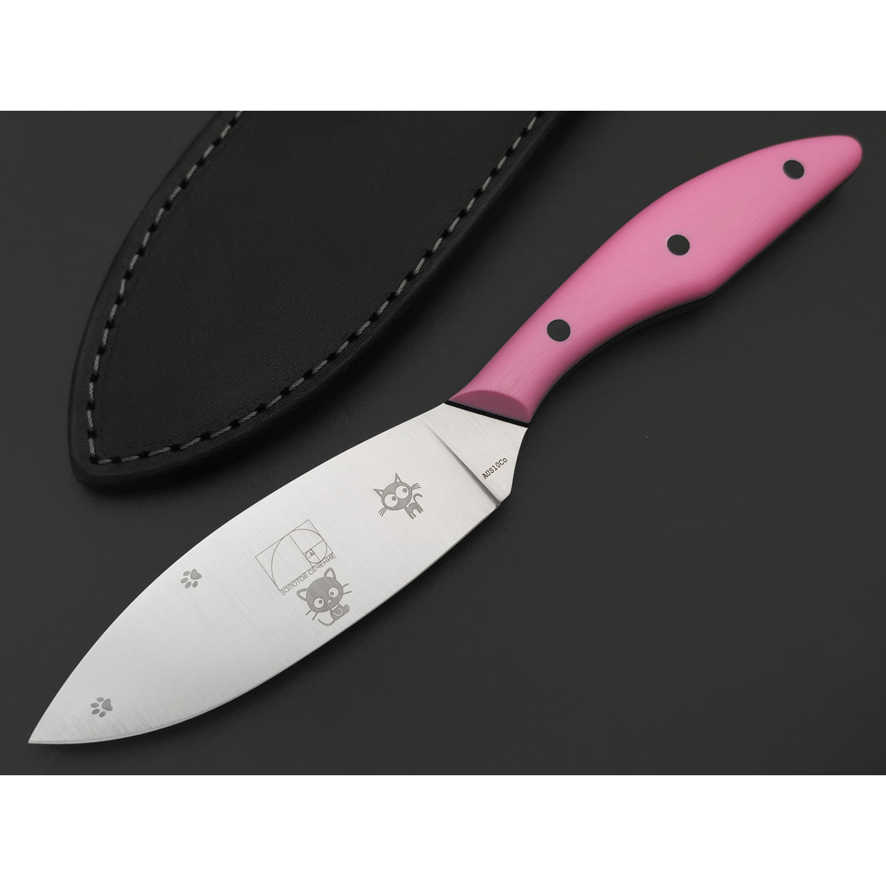 Золотое Сечение нож Загадочная Лагерта - Котики сталь Aus-10Co satin, рукоять G10 pink & black