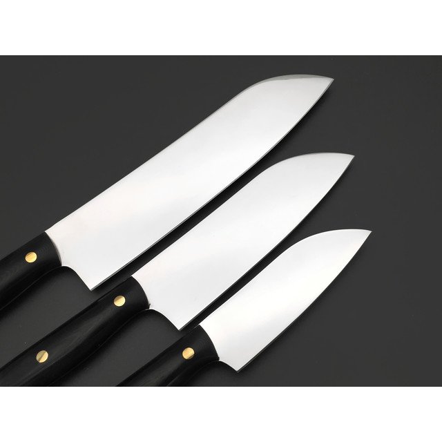 Платонов Д.Г. набор из 3 кухонных ножей Сантоку, сталь Aus-10, рукоять G10 black, латунь