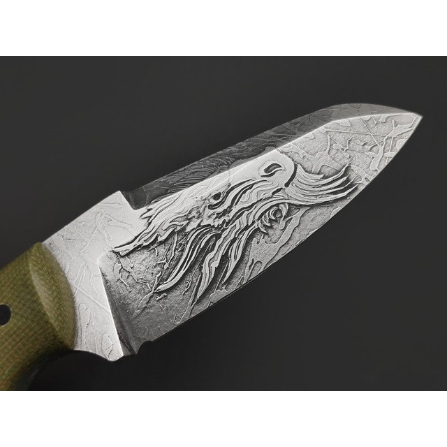 Волчий Век нож Сквозняк Brutal Custom "Drago" сталь 95Х18 WA худ. травление, рукоять Micarta olive