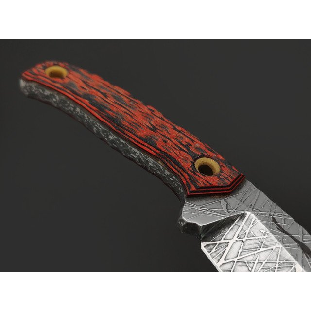Волчий Век нож Хлыщ Custom сталь 95Х18 WA травление Хаотик, рукоять G10 black & red, латунь