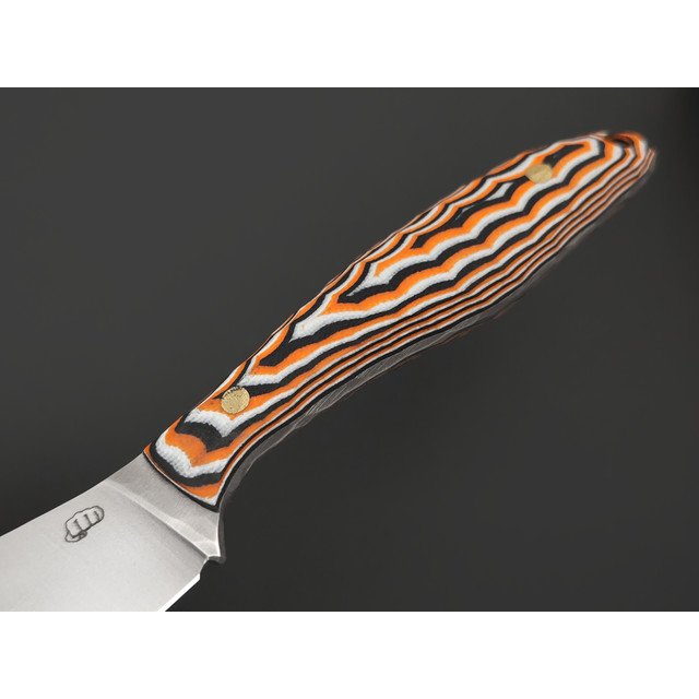Андрей Кулаков нож Канадец KUL0262 сталь Elmax, рукоять G10 black, neon orange & white, латунь
