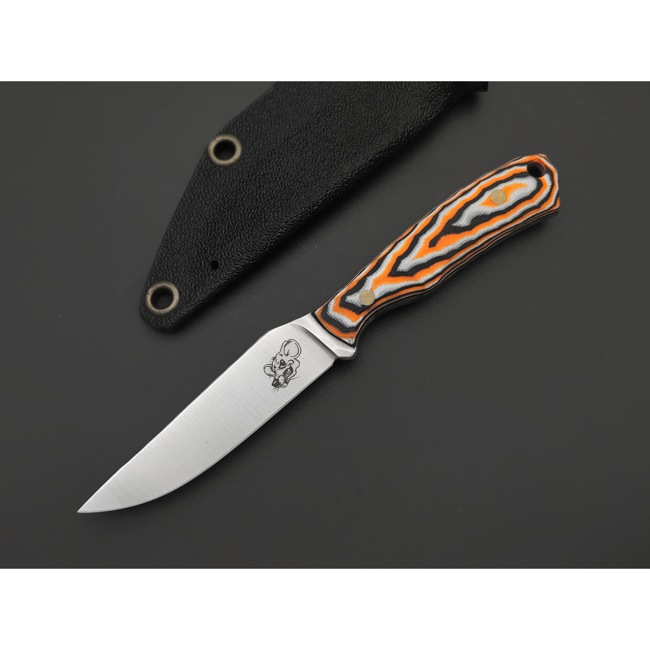 Андрей Кулаков нож Крыса KUL0252 сталь Aus-10Co, рукоять G10 black, neon orange & white, латунь