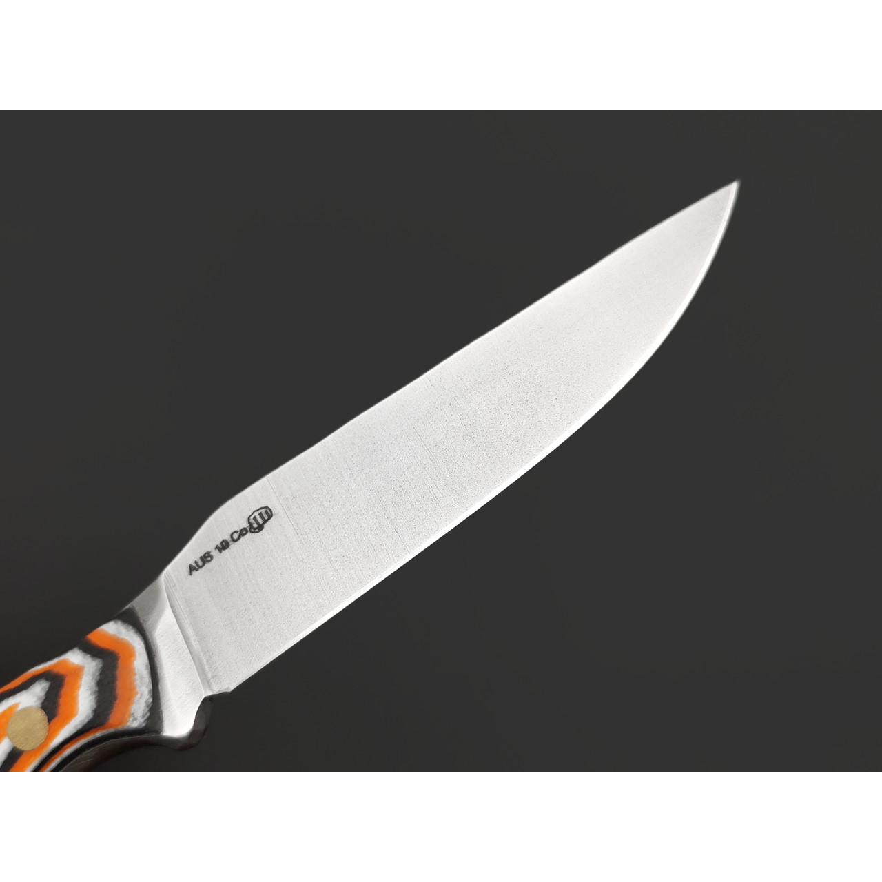 Андрей Кулаков нож Крыса KUL0252 сталь Aus-10Co, рукоять G10 black, neon orange & white, латунь
