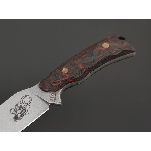 Андрей Кулаков нож Крыса KUL0253 сталь Aus-10, рукоять Carbon fiber black & red, латунь.