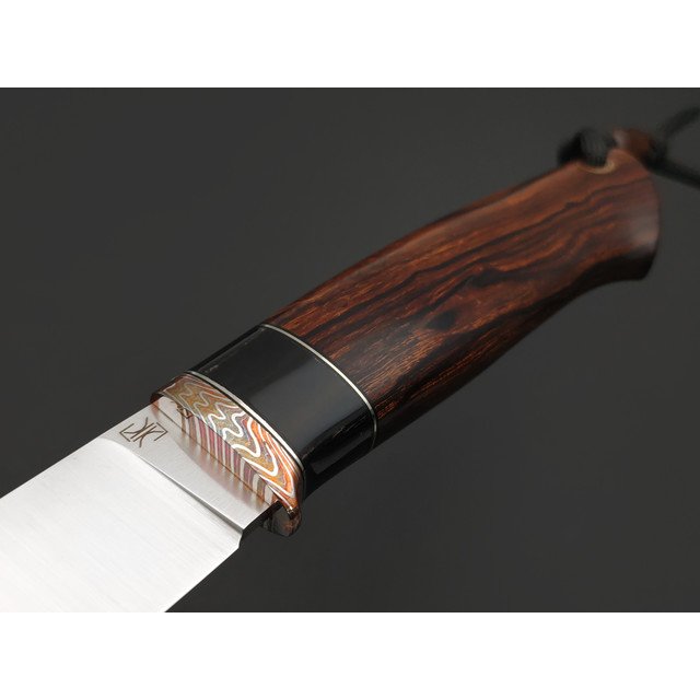 Кузница Ковчег нож Скаут сталь M398 satin, рукоять Айронвуд, акриловый композит, мокумэ-ганэ, ножны с ручной росписью
