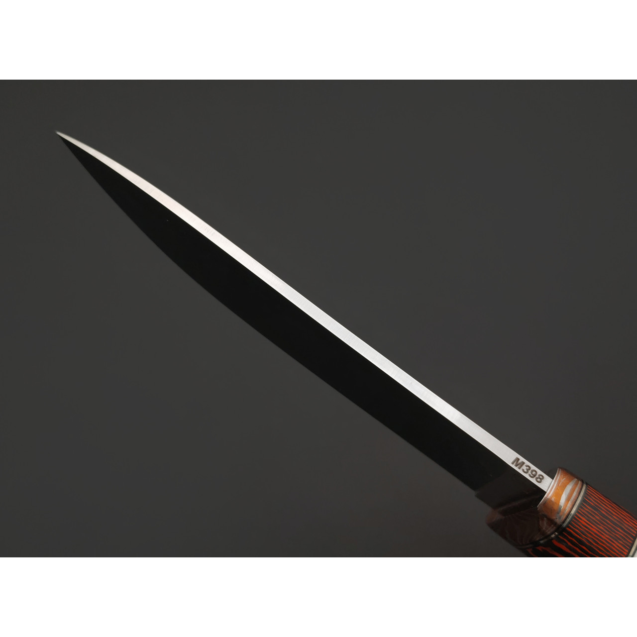 Кузница Ковчег нож Таёжный сталь M398 satin, рукоять Элфорин, carbon fiber orange, мокумэ-ганэ, ножны с ручной росписью