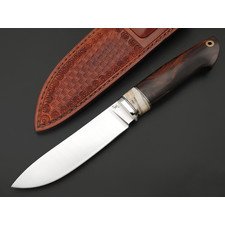 Кузница Ковчег нож Таёжный сталь S390 satin, рукоять Айронвуд, стаб. зуб мамонта, мельхиор
