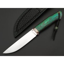 Кузница Ковчег нож Скаут сталь M398 satin, рукоять Micarta jute chameleon custom, мокумэ-ганэ