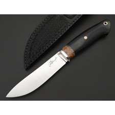 Кузница Ковчег нож Таёжный сталь M398 satin, рукоять Micarta grey canvas, стаб. зуб мамонта, мельхиор