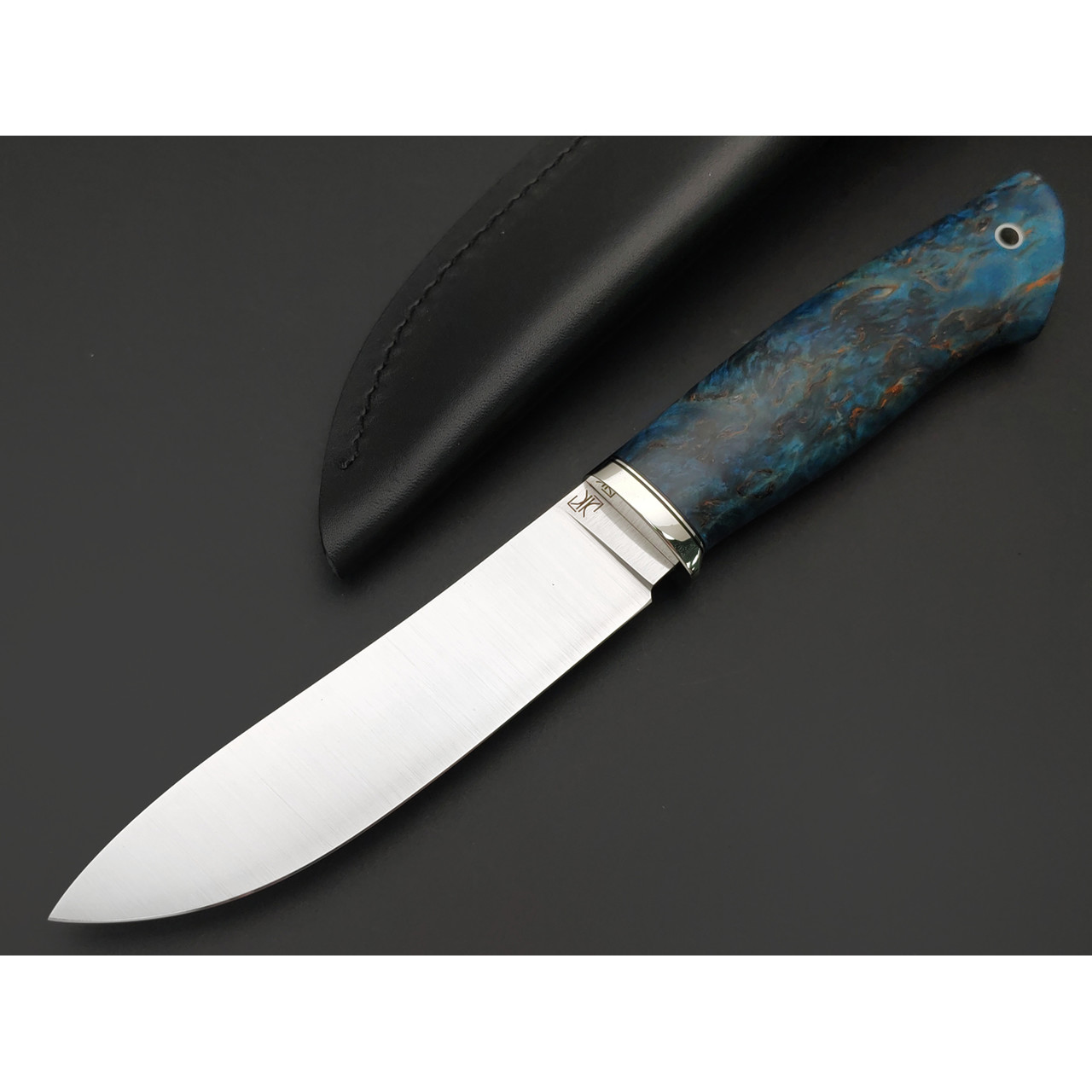 Кузница Ковчег нож Таёжный сталь VG-10 satin, рукоять стаб. Карельская берёза синяя, мельхиор