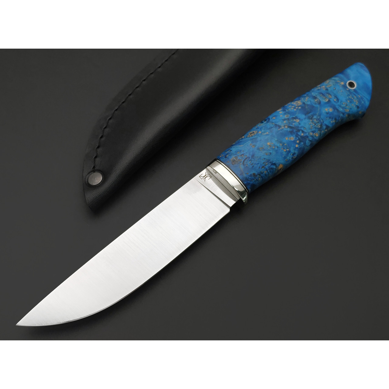 Кузница Ковчег нож Скаут сталь VG-10 satin, рукоять стаб. Кап клёна синий, мельхиор