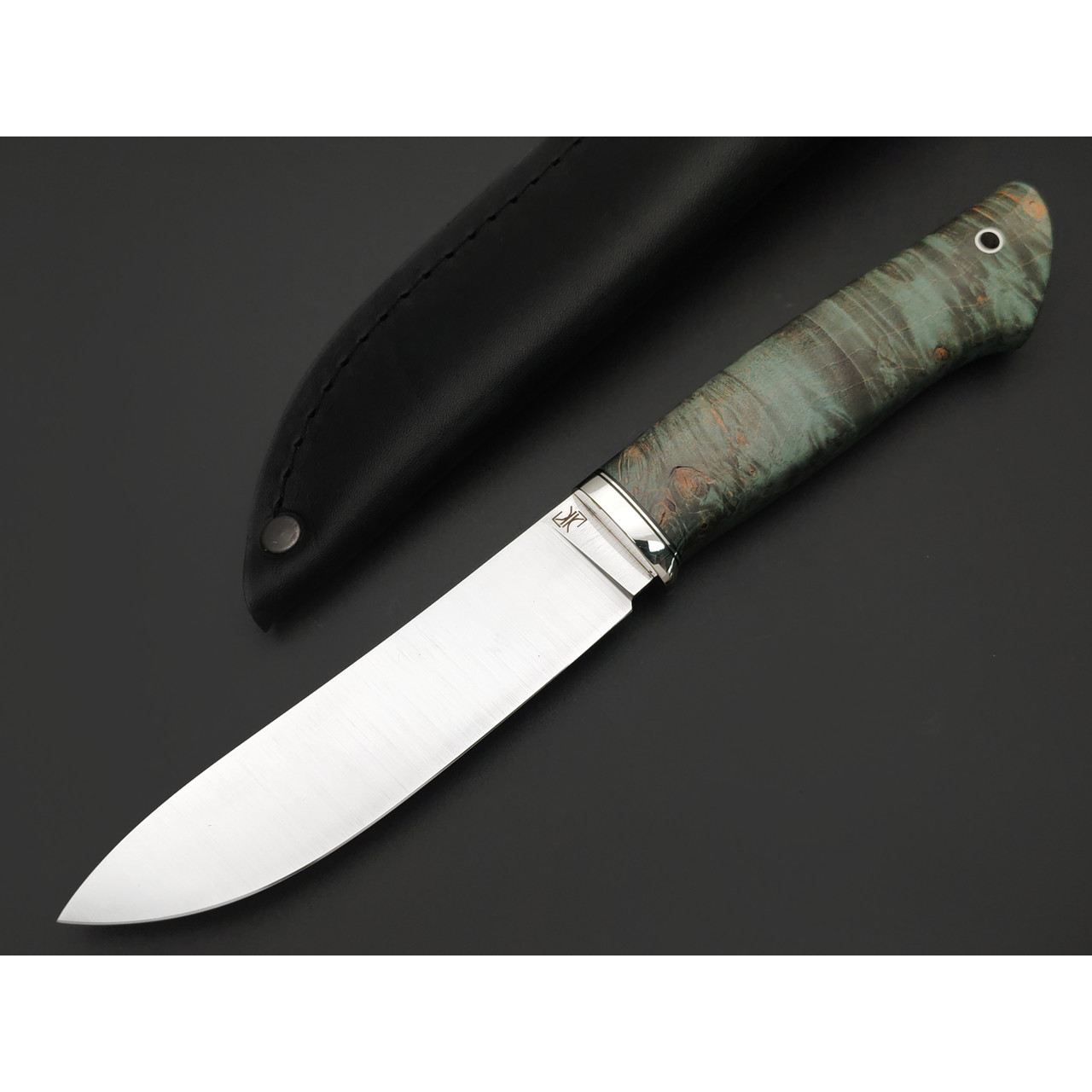 Кузница Ковчег нож Таёжный сталь VG-10 satin, рукоять стаб. Кап клёна зелёный, мельхиор