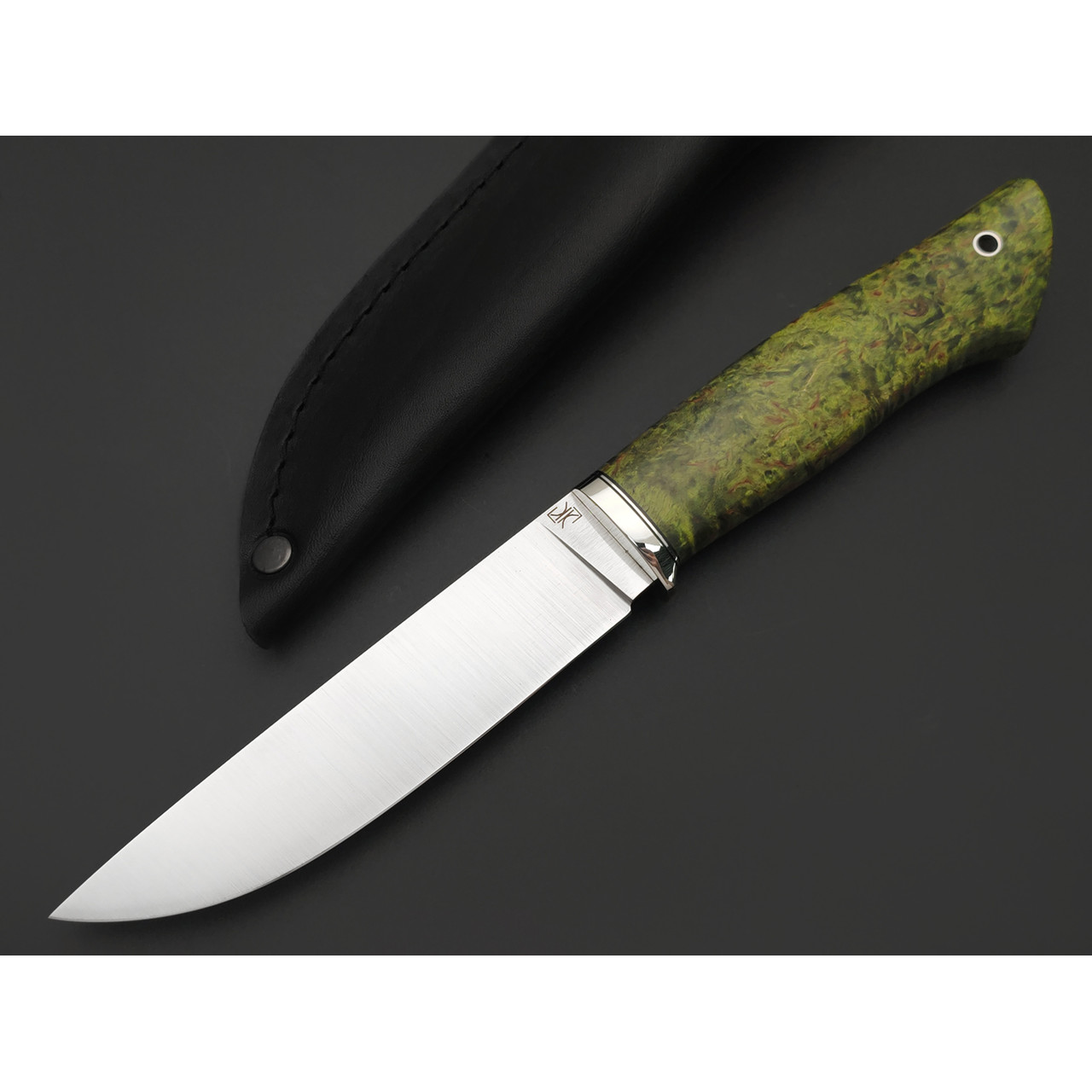 Кузница Ковчег нож Скаут сталь VG-10 satin, рукоять стаб. Карельская берёза зелёная, мельхиор