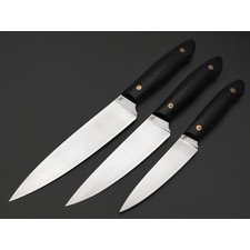 Кузница Ковчег набор кухонных ножей 3 шт сталь Elmax satin, рукоять G10 black, мозаичные пины, кожаная скрутка