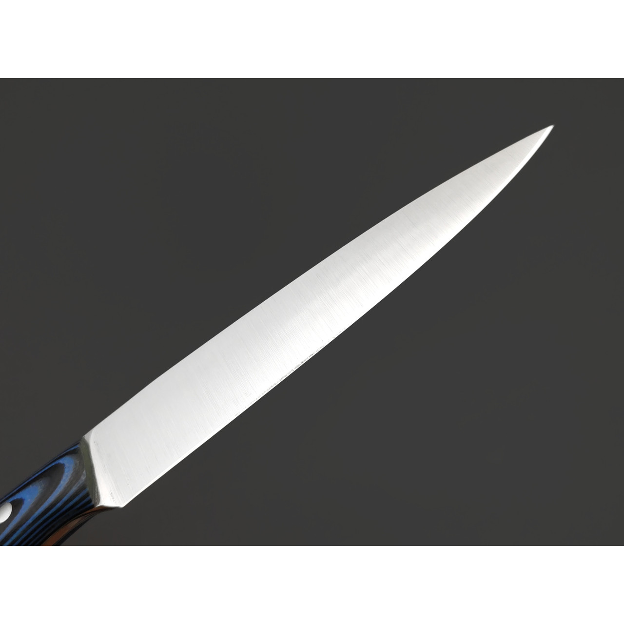 Платонов Д.Г. кухонный нож Paring сталь Aus10Co сатин, рукоять G10 black & blue, кожаные ножны