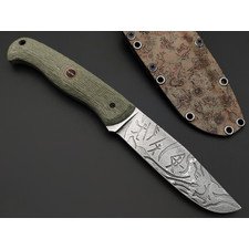 Волчий Век нож Ямской Custom "Петроглиф" сталь 95Х18 WA худ. травление, рукоять G10 olive