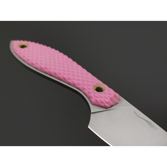 Волчий Век нож МасичЬка сталь 95Х18 WA стоунвош, рукоять G10 pink, латунь