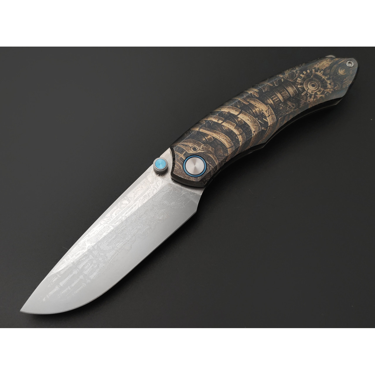 Ponomarev Forge складной нож Remette "Биомеханика" custom сталь M390, рукоять Титан, лазерная гравировка