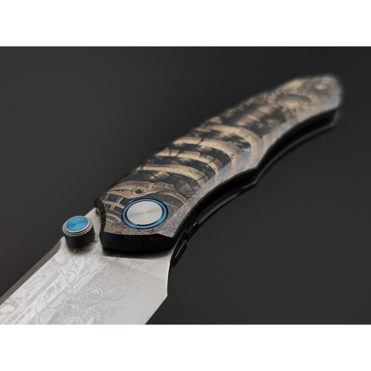 Ponomarev Forge складной нож Remette "Биомеханика" custom сталь M390, рукоять Титан, лазерная гравировка