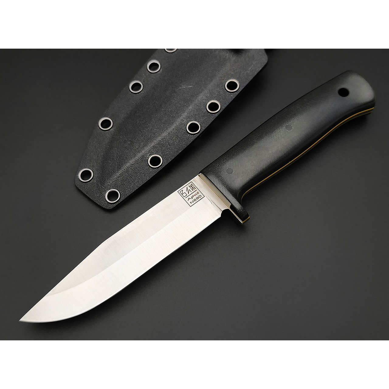 Zh Knives нож Туристический сталь N690 сатин, рукоять Микарта тёмно-серая, G10 жёлтый