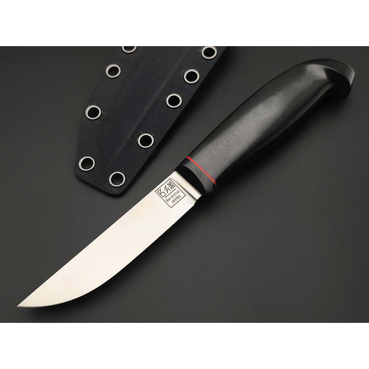 Zh Knives нож Septima 3 сталь JM390A сатин, рукоять Микарта тёмно-серая, G10 красный и чёрный