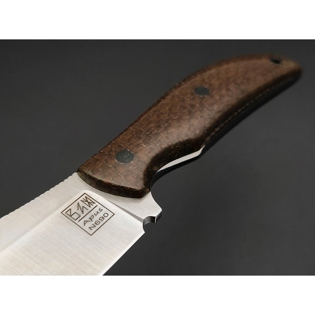 Zh Knives нож Palmistry Maxi сталь N690 сатин, рукоять Микарта коричневая джут