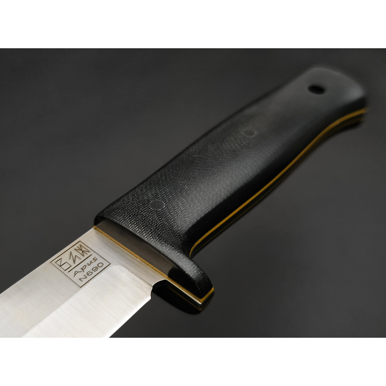 Zh Knives нож Туристический сталь N690 сатин, рукоять Микарта тёмно-серая, G10 жёлтый