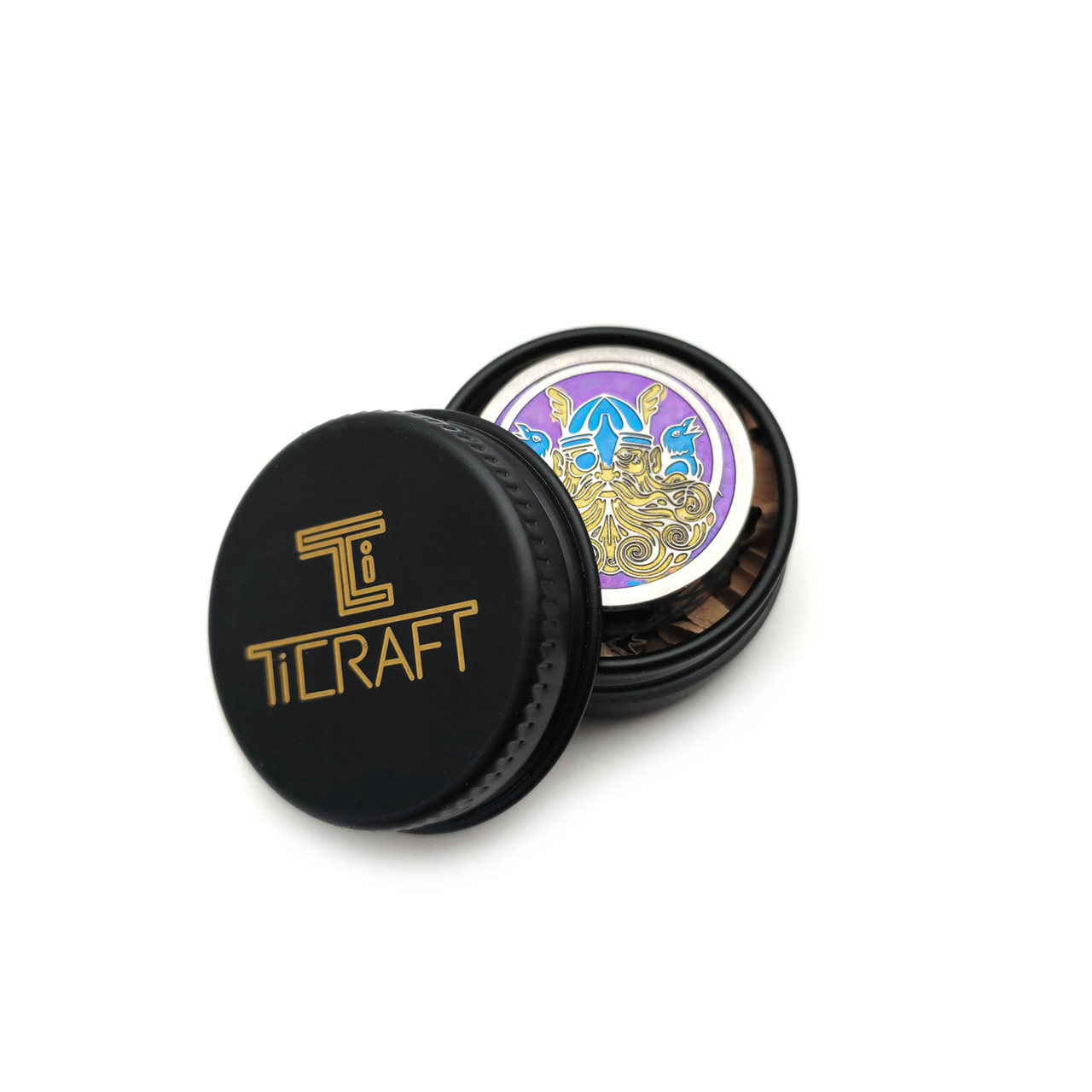 TiCRAFT темлячная бусина "Один и Древо Жизни" титан с поэтапным анодированием, гравировка (бирюзовый фон)