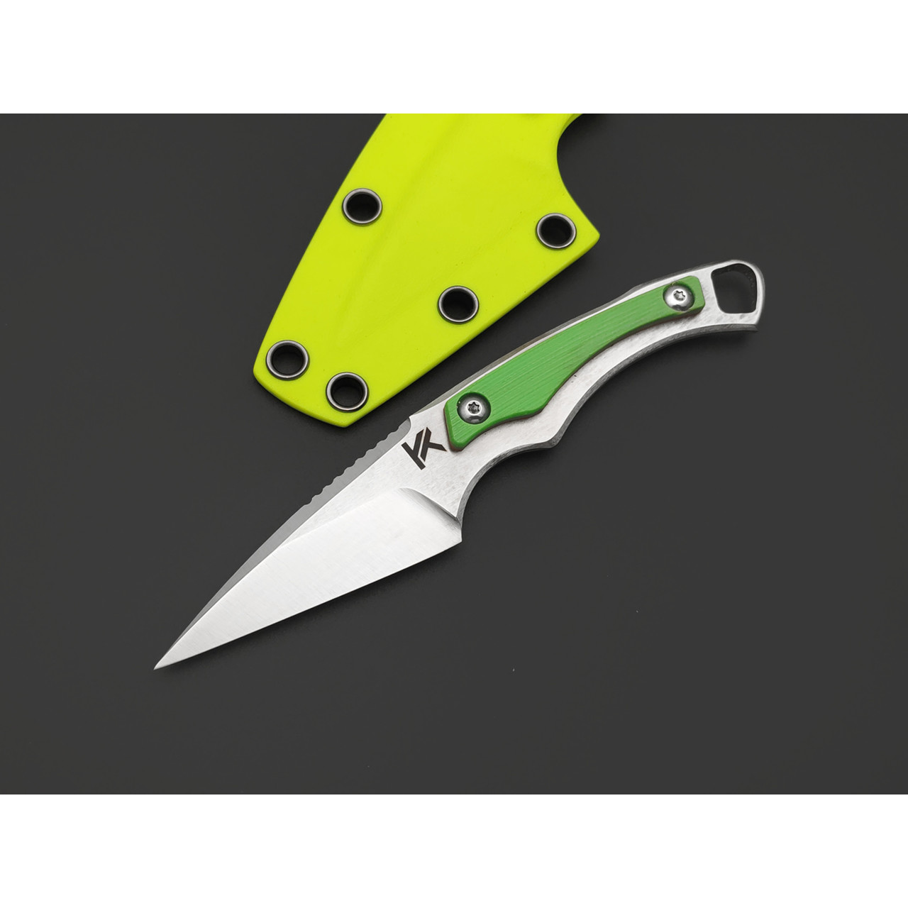 Knife Tech нож Гелион сталь K340 сатин, рукоять G10 зелёный с оранжевым, kydex неоново-жёлтый