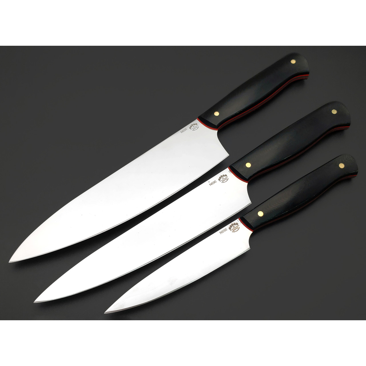 Набор из 3-х кухонных ножей, сталь N690, рукоять G10 black (Товарищество Завьялова)
