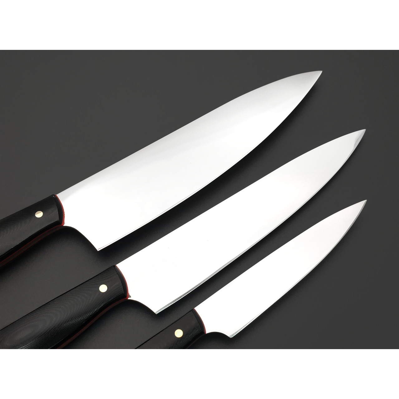 Набор из 3-х кухонных ножей, сталь N690, рукоять G10 black (Товарищество Завьялова)