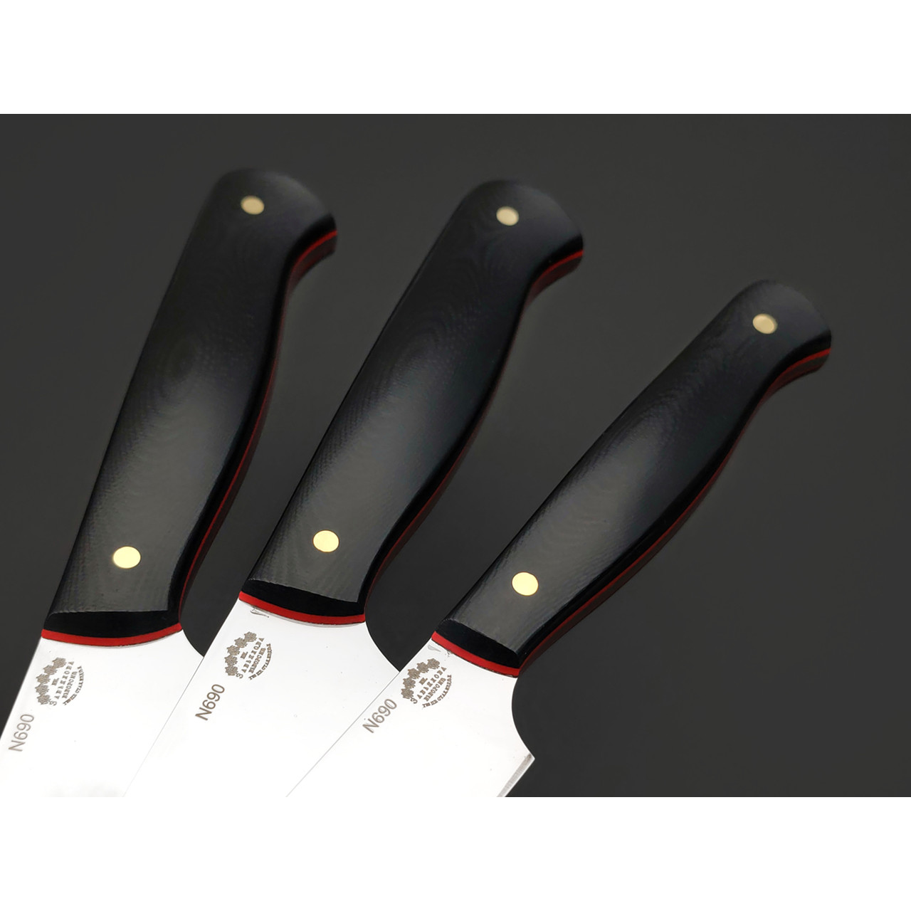 Набор из 3-х кухонных ножей, сталь N690, рукоять G10 black (Товарищество Завьялова)