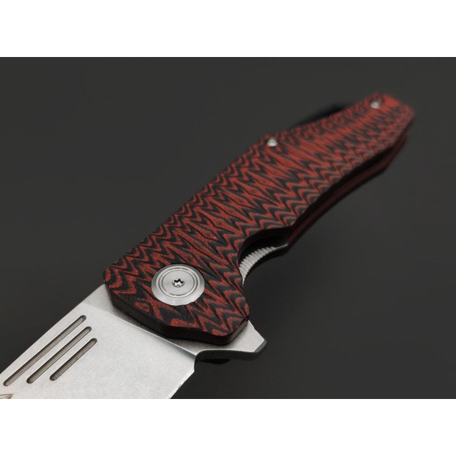 Reptilian складной нож Скутум-07 сталь D2 stonewash, рукоять G10 чёрный с красным