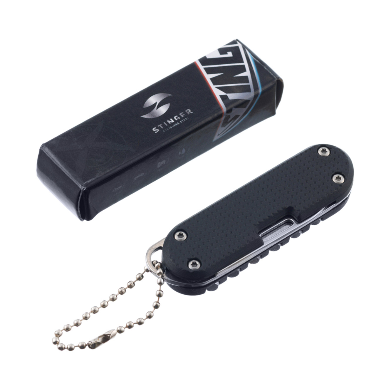 Stinger многофункциональный нож-брелок с битами FK-KM098 сталь 420, рукоять нейлон чёрный
