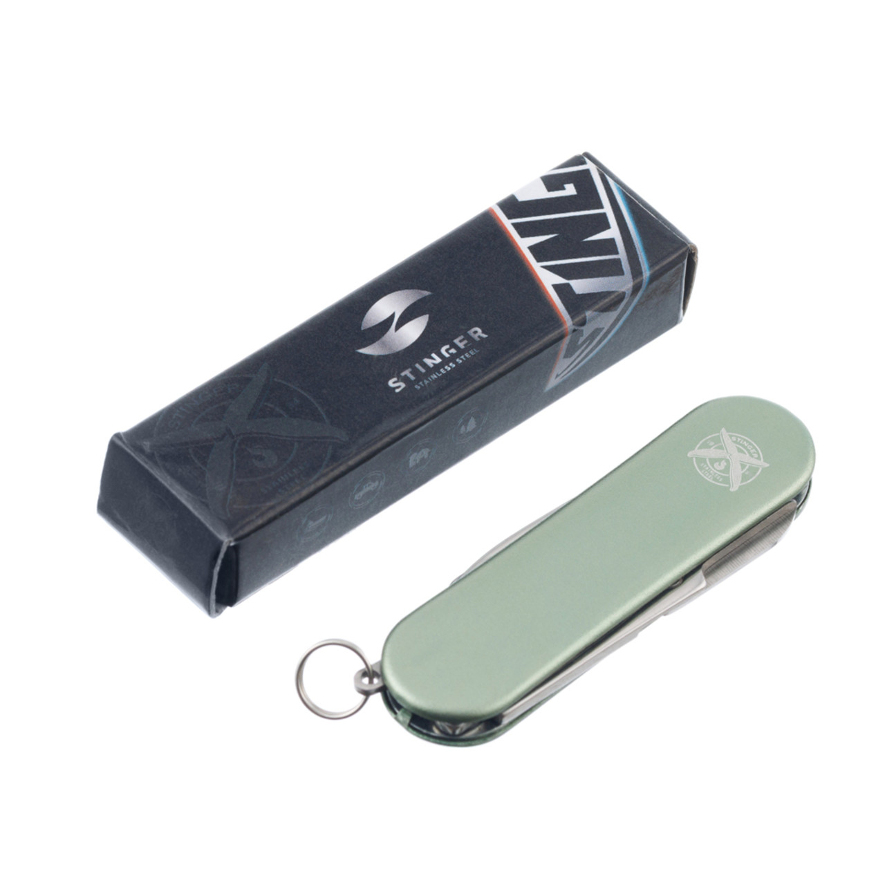 Stinger многофункциональный нож-брелок FK-K7003LG-GREEN сталь 420, рукоять алюминий зелёный