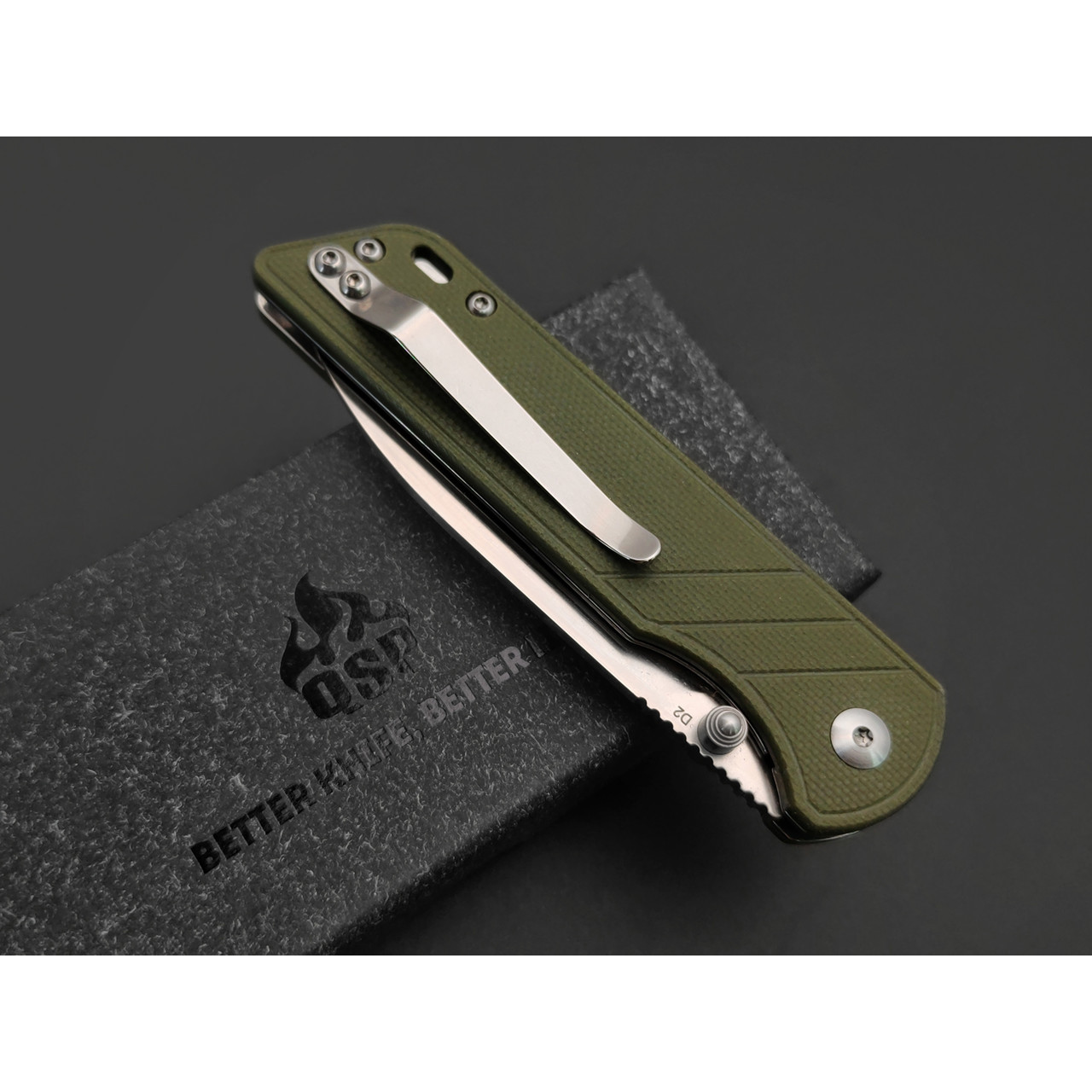 QSP складной нож Parrot QS102-B сталь D2, рукоять G10 олива