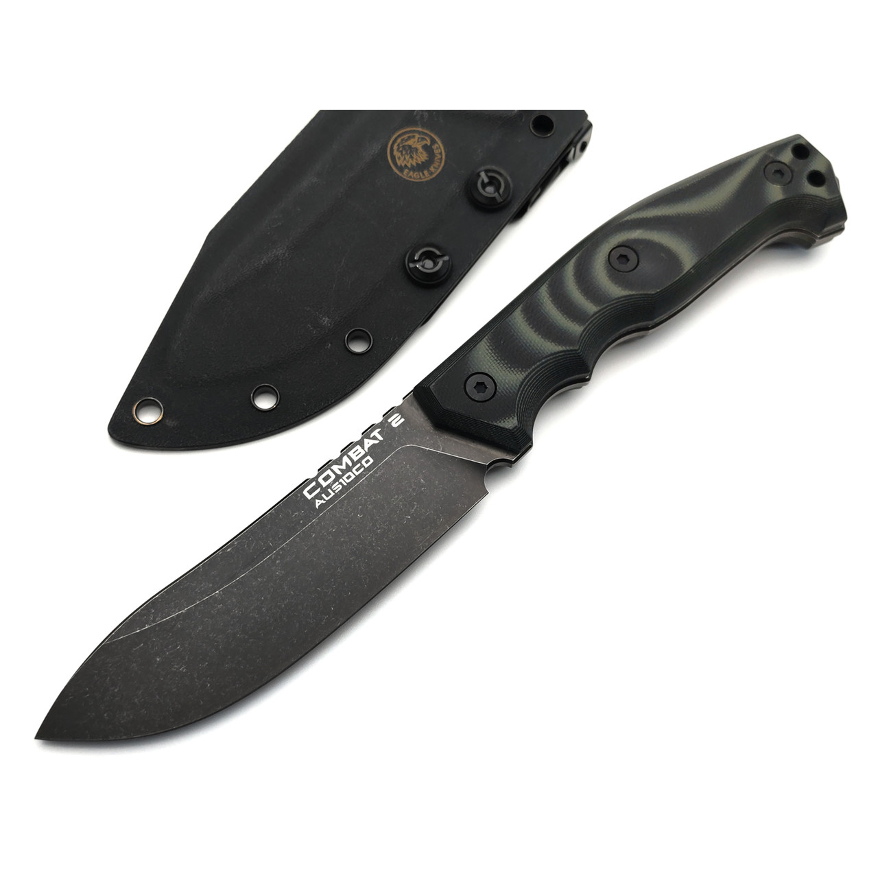 Eagle Knives нож Combat 2 сталь Aus-10Co блэквош, рукоять G10 чёрный с зелёным