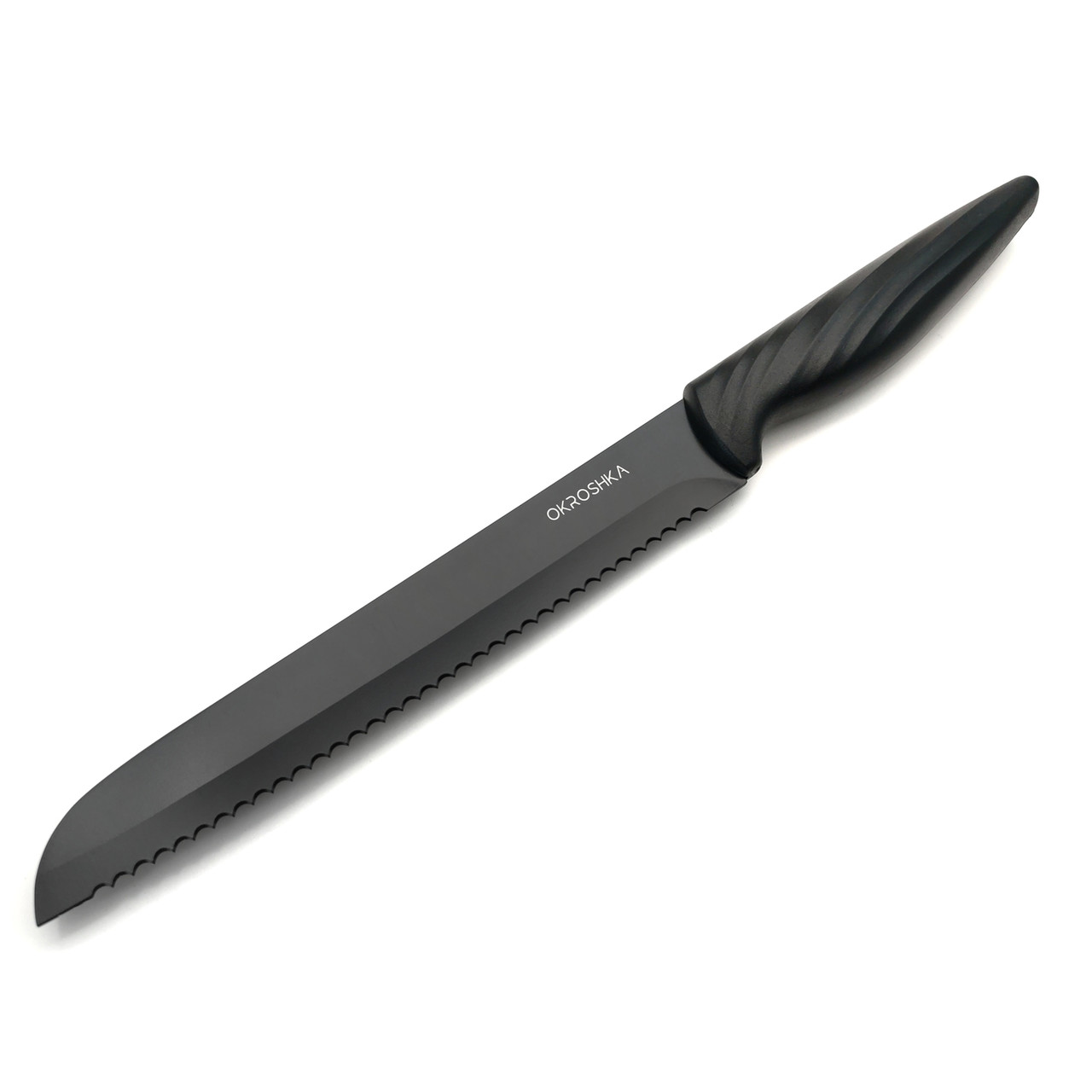 Okroshka хлебный нож Crouton OK912P-B-BR сталь 5Cr15MoV, чёрное покрытие, рукоять Полимер