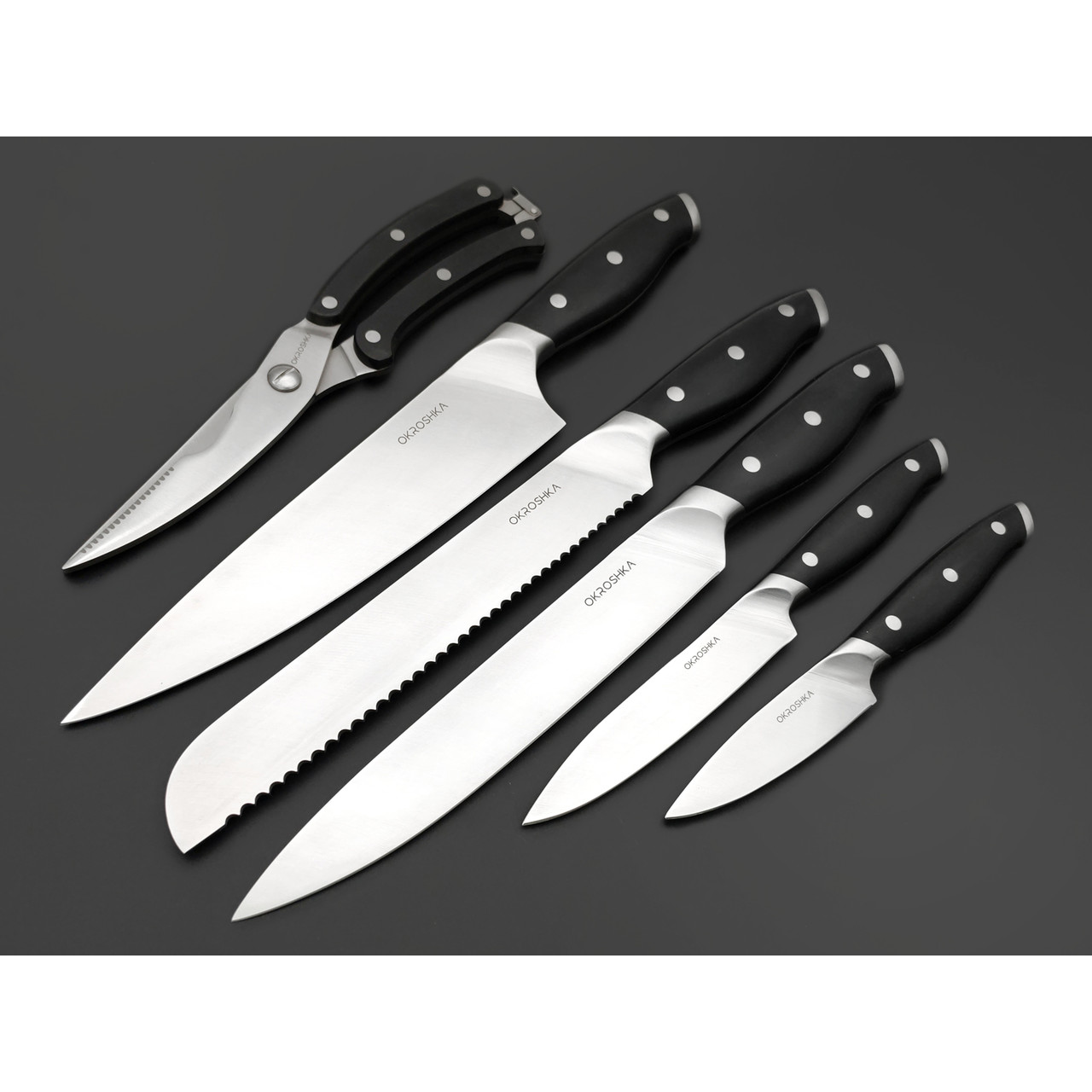 Okroshka набор кухонных ножей Tartar с подставкой OK913SP-SET, 5 ножей, ножницы