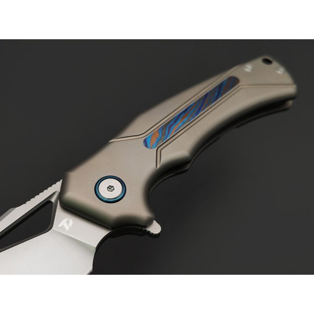 Dr.Tech складной нож Aventur D9042BR сталь M390, рукоять Титан TC4 бронзовый, zirconium alloy Damascus