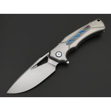 Dr.Tech складной нож Aventur D9042G сталь M390, рукоять Титан TC4 серый, zirconium alloy Damascus