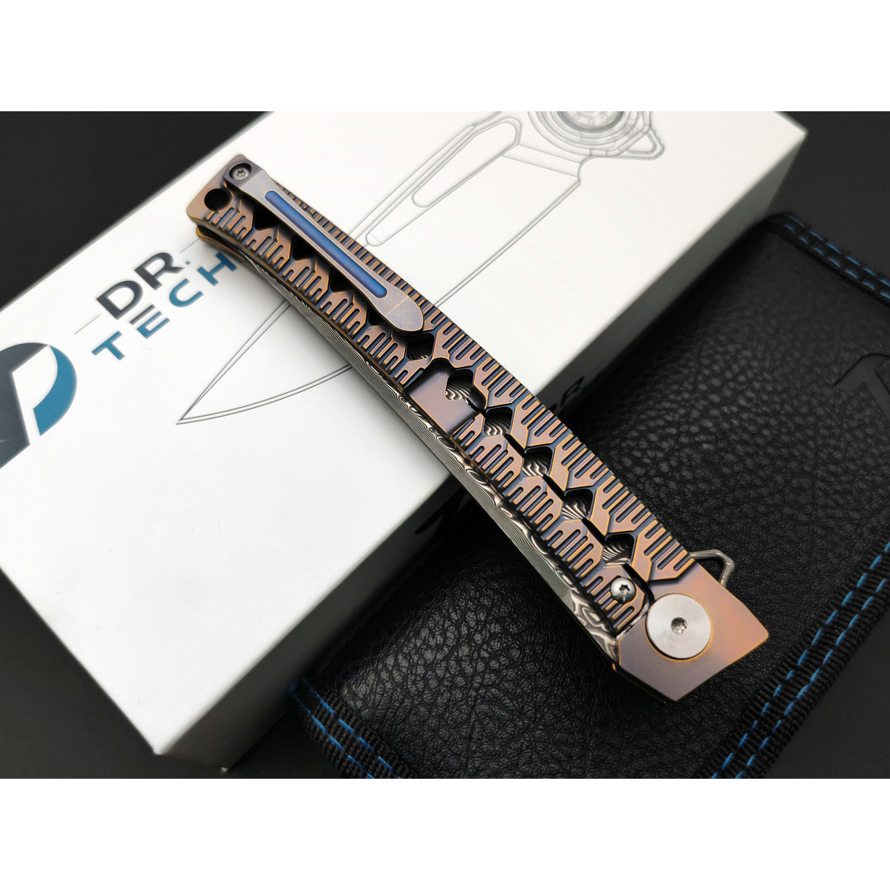 Dr.Tech складной нож Katana Fold Pro D7406PB сталь Ламинат VG-10 и Дамаск, рукоять Титан TC4 бронзово-фиолетовый