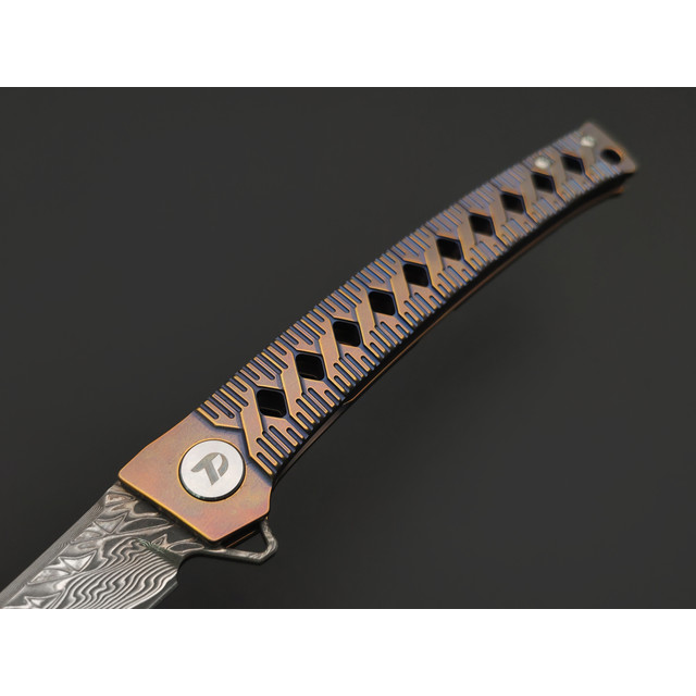Dr.Tech складной нож Katana Fold Pro D7406PB сталь Ламинат VG-10 и Дамаск, рукоять Титан TC4 бронзово-фиолетовый