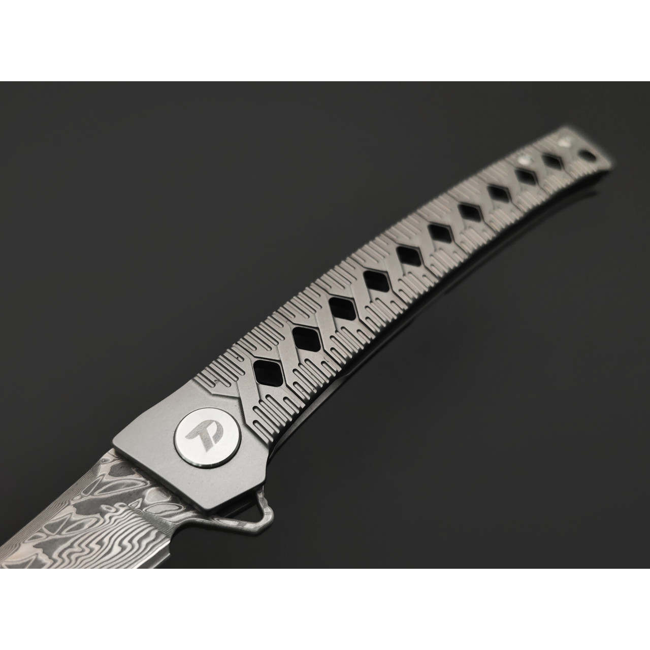 Dr.Tech складной нож Katana Fold Pro D7406G сталь Ламинат VG-10 и Дамаск, рукоять Титан TC4 серый