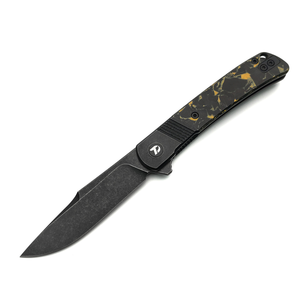 Dr.Tech складной нож Razor D4368B сталь D2, рукоять Титан TC4 чёрный, карбон чёрный с жёлтым