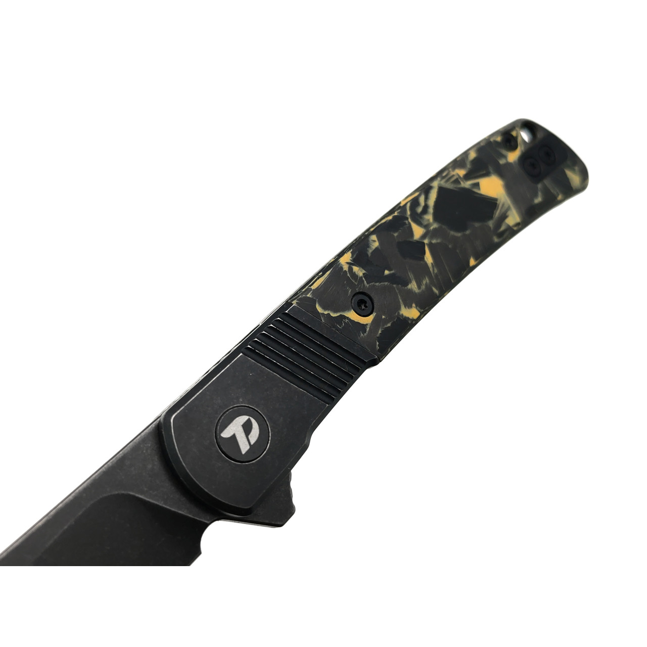 Dr.Tech складной нож Razor D4368B сталь D2, рукоять Титан TC4 чёрный, карбон чёрный с жёлтым