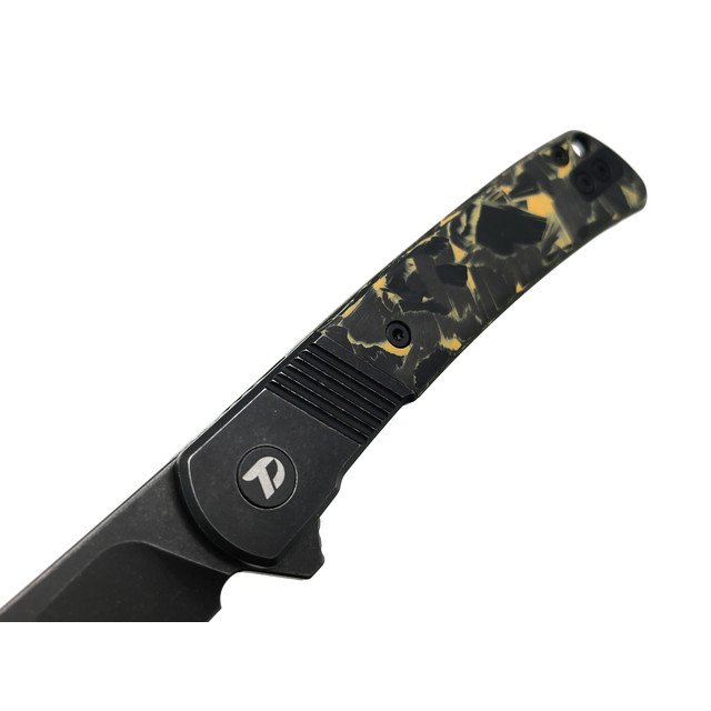 Dr.Tech складной нож Razor D4368B сталь D2, рукоять Титан TC4 чёрный, карбон чёрный с жёлтым